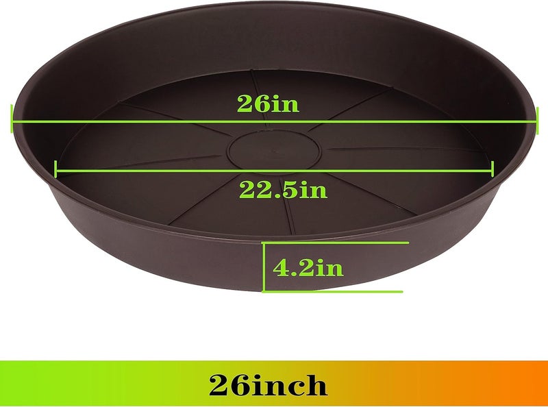 Angde 2 Pack of Plant Saucer 24 25 inch (23 Inch Base), Deep Heavy Duty Plastic Plant Saucers 25" Round, Flower Plant Trays for Indoors Outdoor, Plant Drip Tray for Planter 22-26" (Chocolate Brown) - Image 2